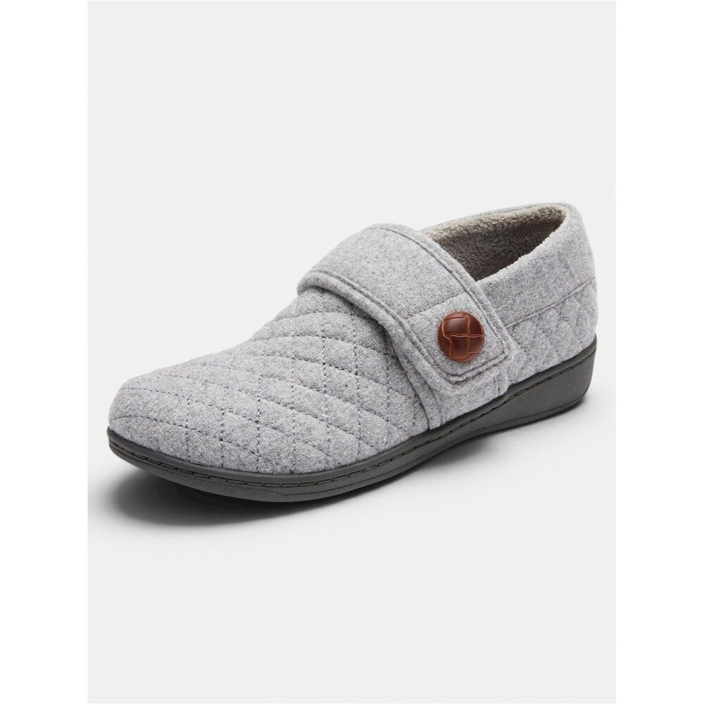 Vionic Jackie Quilted Orthotic Slippers Gray Hook & Loop Comfort Shoes Women’s 8